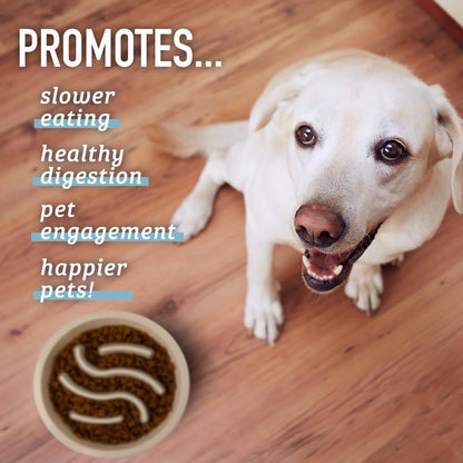 Slow Feeder Dog Bowls - 2 Cup, Puzzle Dog Food Bowl with Feeder Holes, Fits into Elevated Pet Feeders, Slow Eating for Large, Medium & Small Sized Breeds, Blue